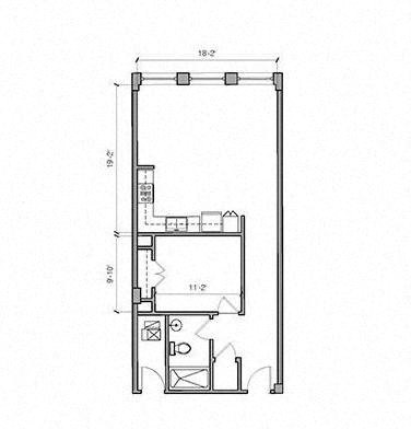 1 Bed 1 Bath 16-S Floor Plan at East 4th Street, Cleveland, Ohio